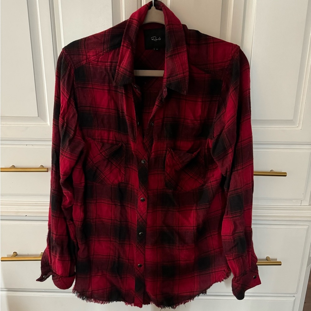 Rails Plaid Red And Black Button Shirt - image 1